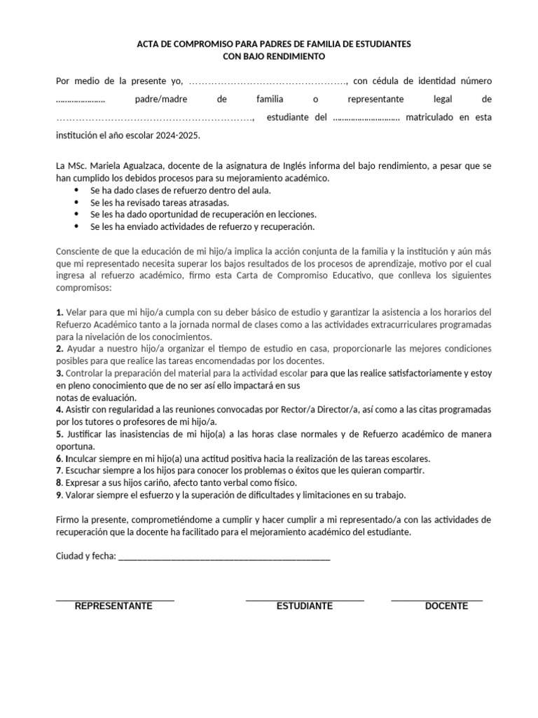 Acta de Compromiso | PDF | Maestros | Cognición