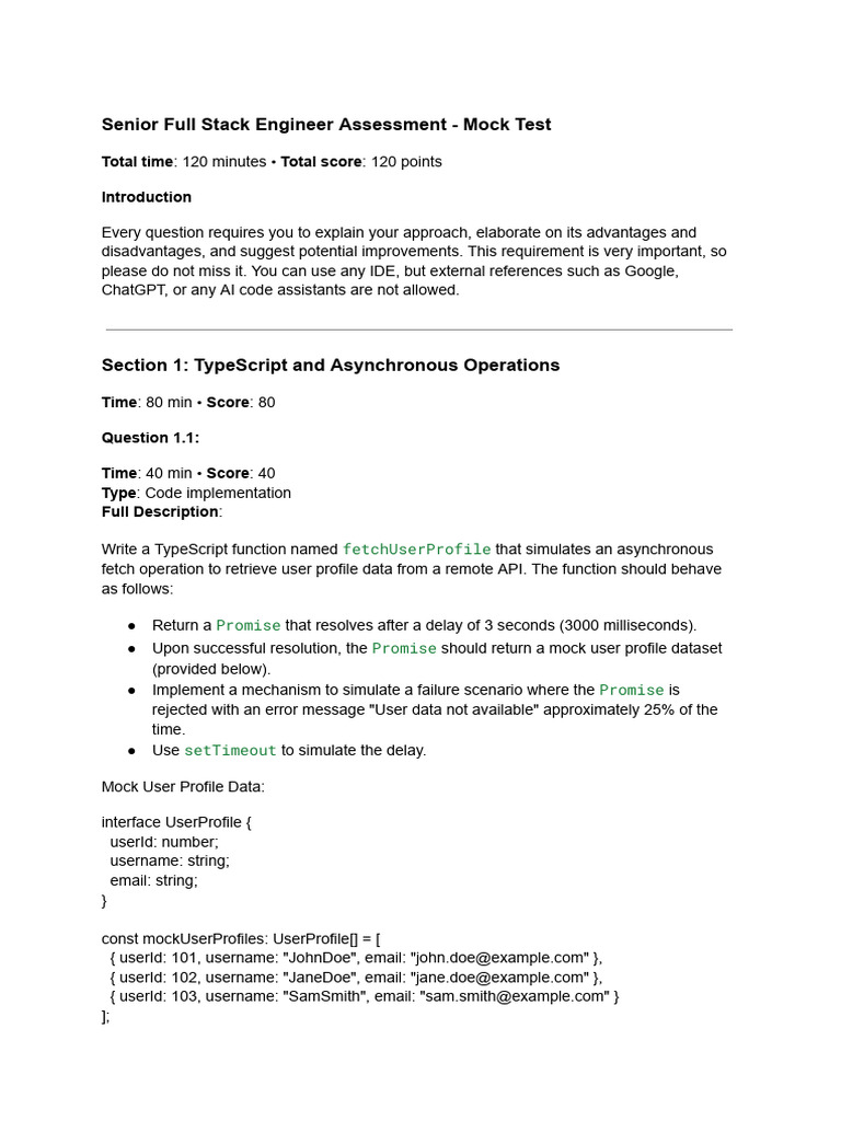 Senior Full Stack Engineer Assessment - Mock Test | PDF | Systems ...