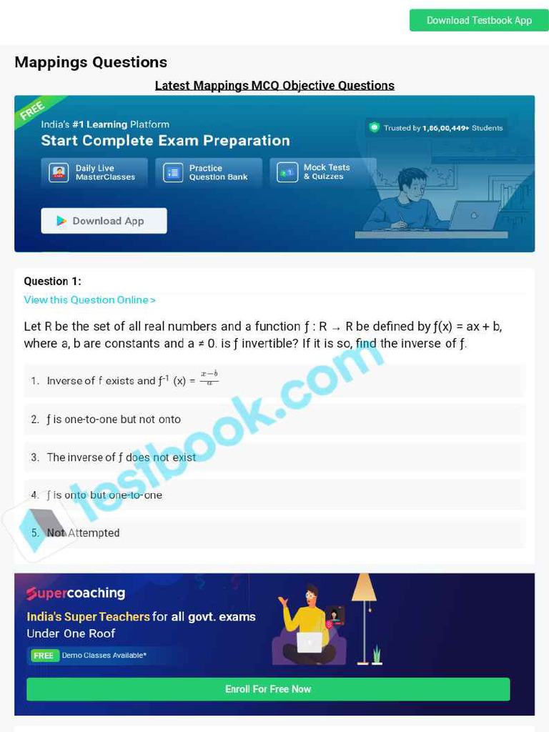 MCQ On Mappings 5eea6a0a39140f30f369dc8e | PDF