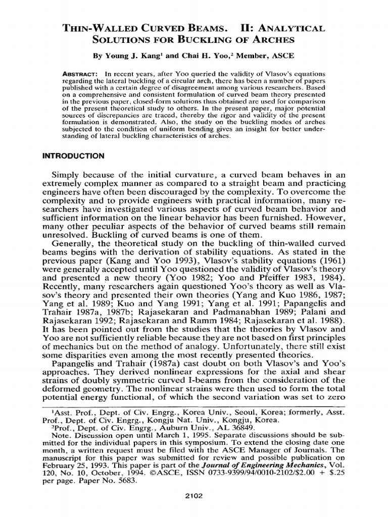 Buckling Analysis of Curved Beams | PDF | Buckling | Stress (Mechanics)