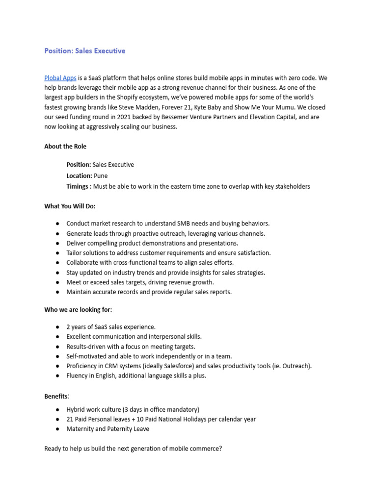 JD - Sales Executive | PDF