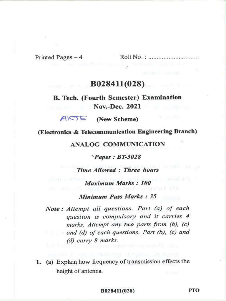 2021 Nov Dec Analog Communication ET&T Engineering Notes BS | PDF