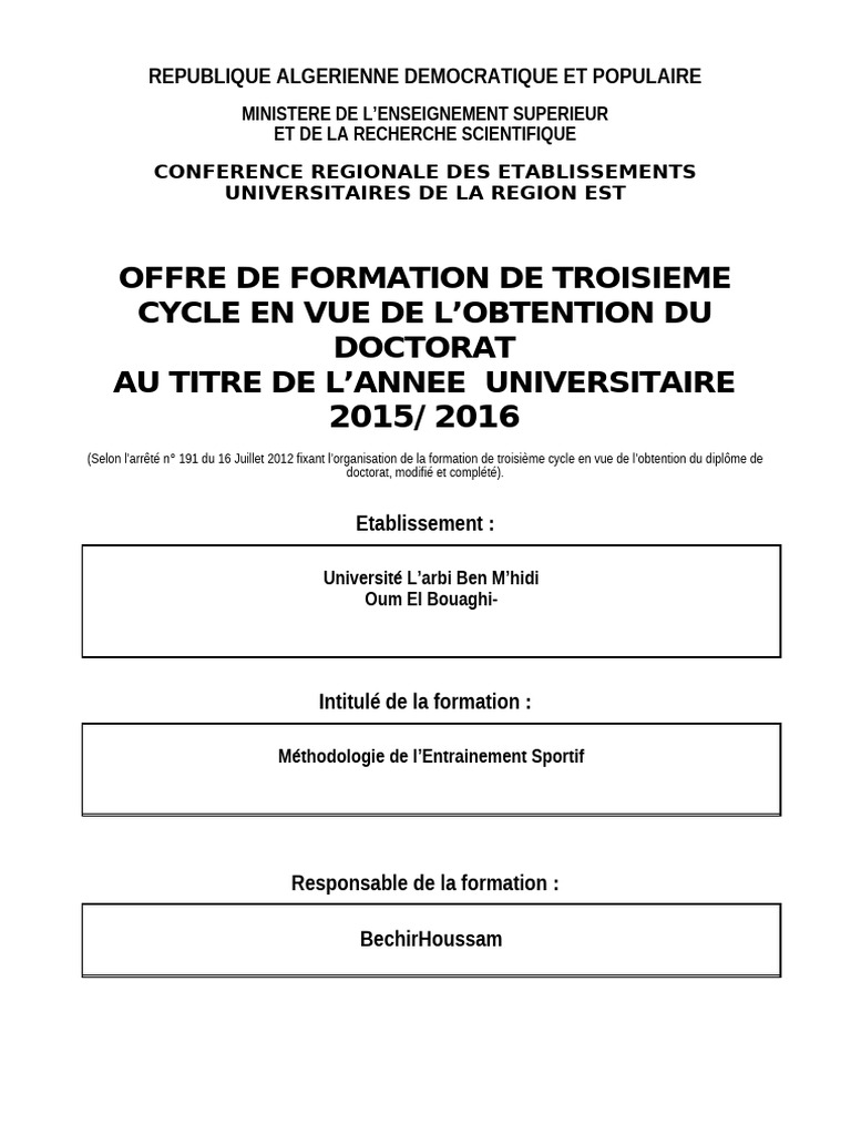 Doctorat en STAPS : Entraînement Sportif | PDF | Doctorat | Études ...