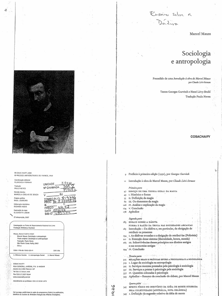 MAUSS, Marcel - As Dádivas Trocadas e a Obrigação de Retruibui-las. Inn ...