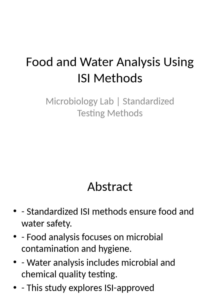 ISI Methods for Food and Water Safety | PDF | Drinking Water ...