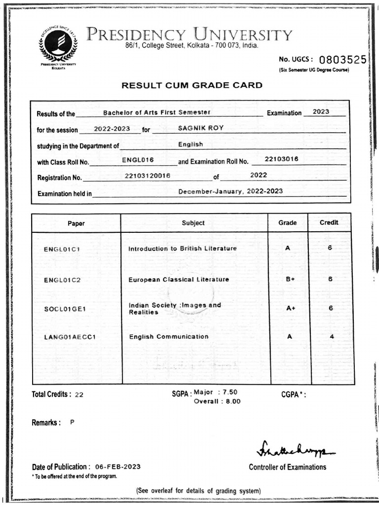 First Sem Marksheet | PDF