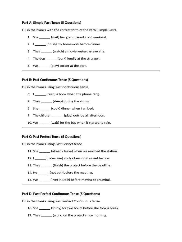 Past Tense Exercises for Class 7 | PDF