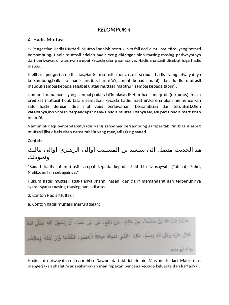 Pengertian dan Contoh Hadis Muttasil | PDF