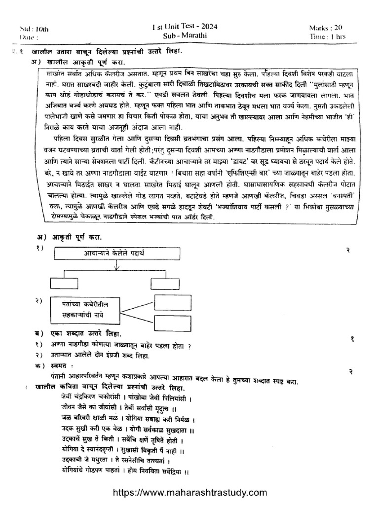 MH Board Class 10 Ut1 Marathi 050325 2024 | PDF