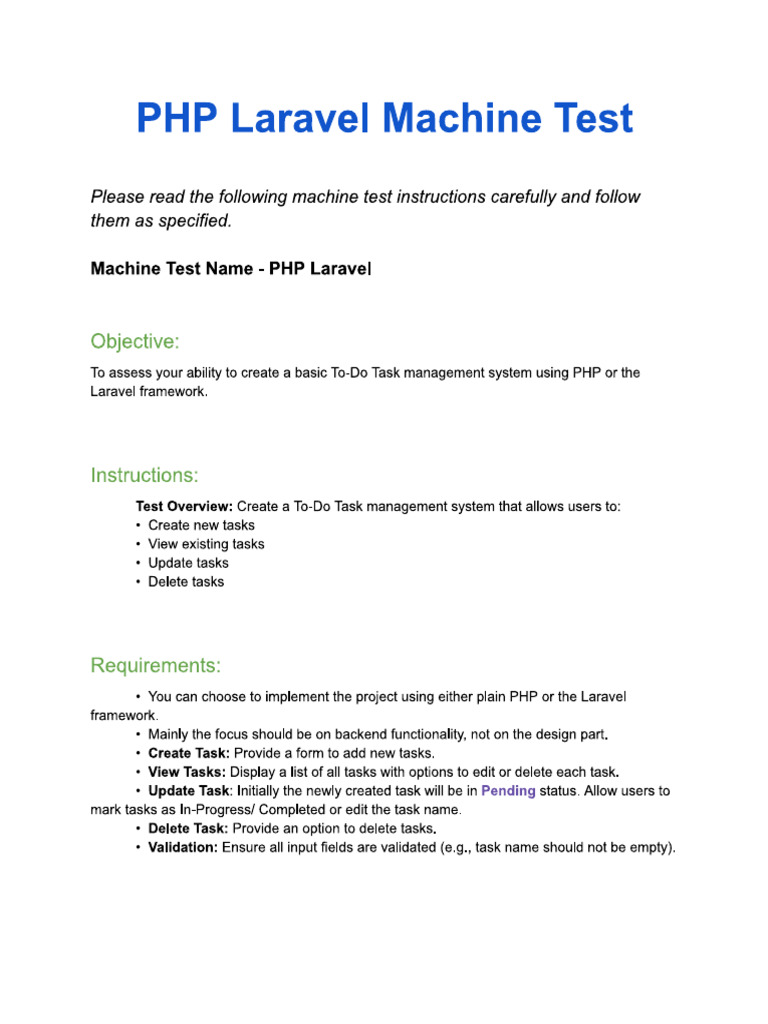 PHP Laravel Machine Test | PDF