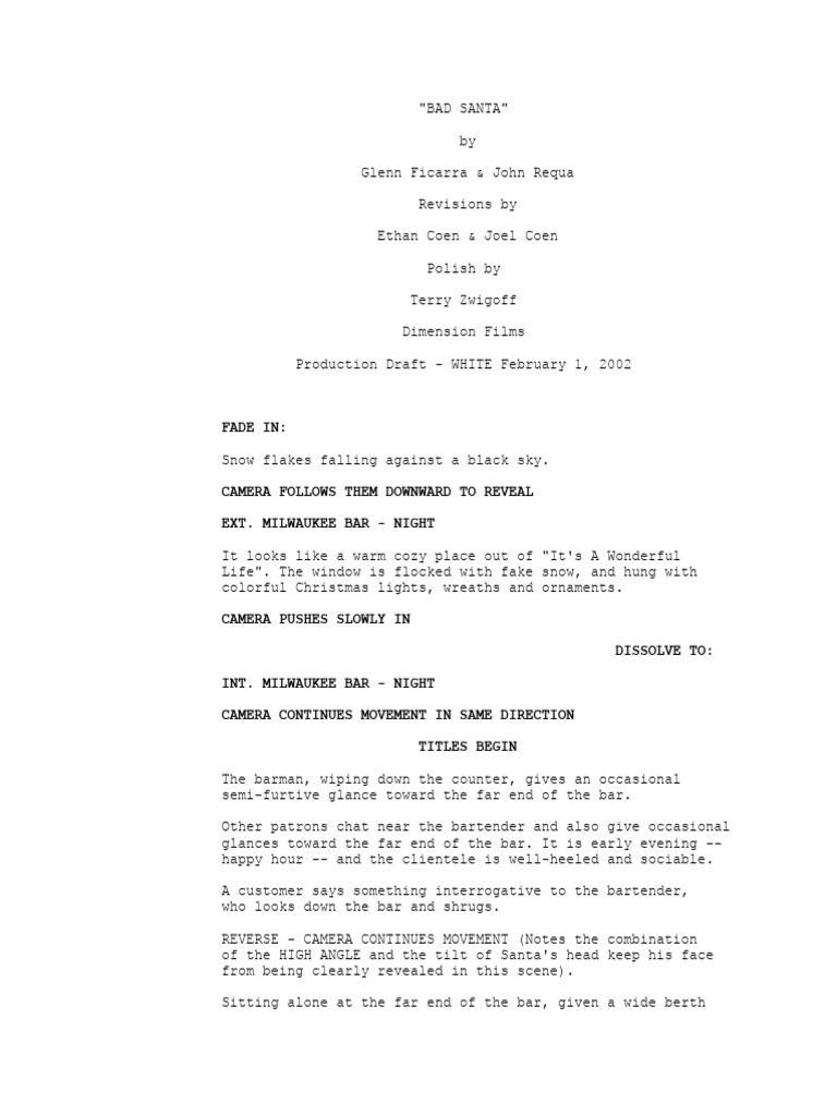 Bad Santa Production Draft Script | PDF | Santa Claus