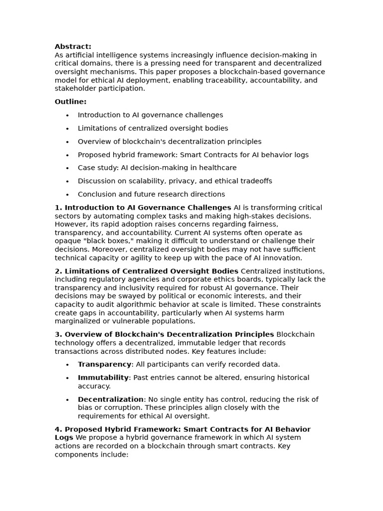 Governance in The Age of AI Blockchain As A Framework For Ethical AI ...