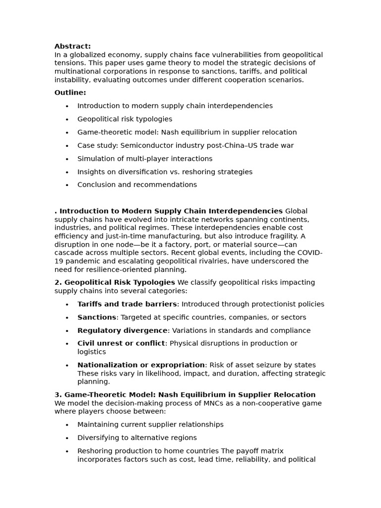 Geopolitical Risks in Supply Chains Analysis | PDF | Game Theory ...