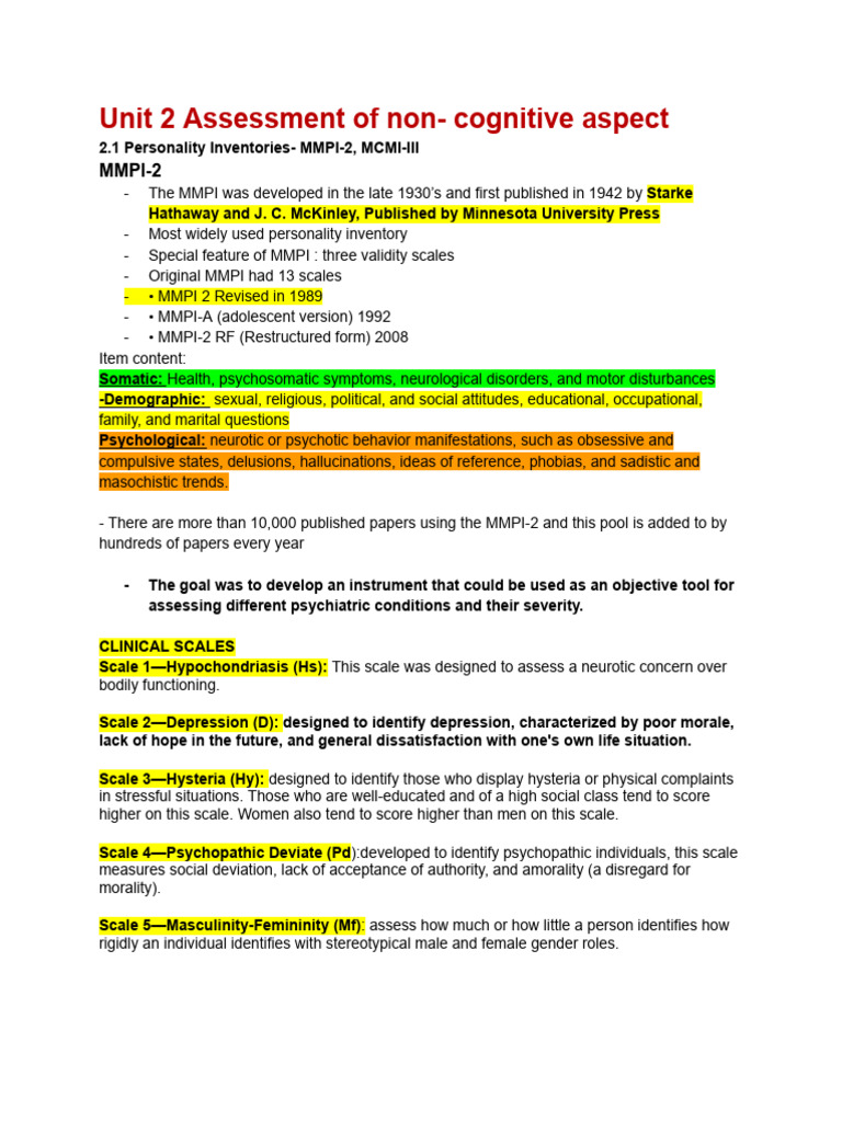 MMPI-2 Personality Inventory Overview | PDF
