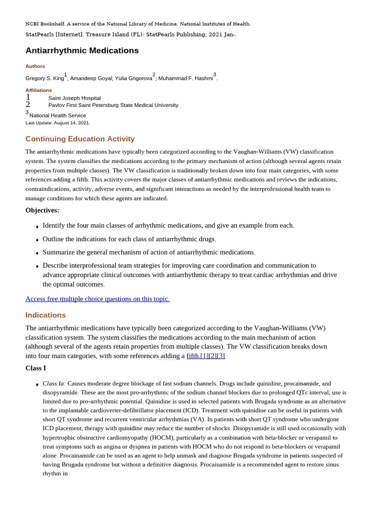 Antiarrhythmic Drug Classifications | PDF | Cardiovascular System ...