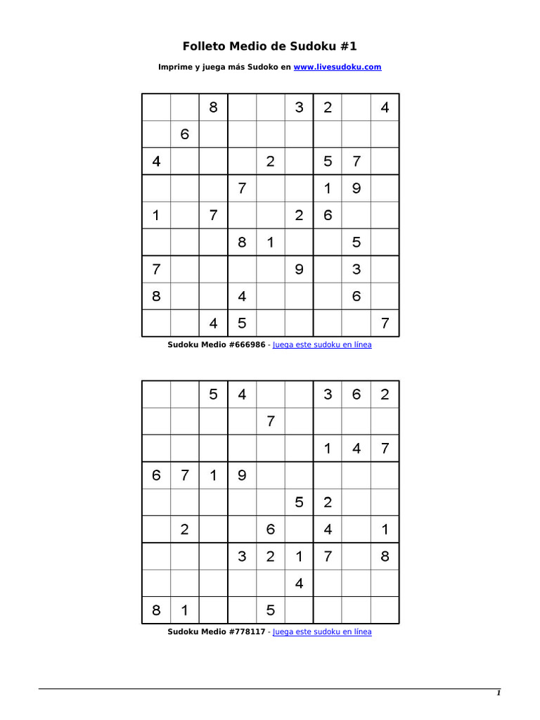 Sudoku Medio para Imprimir Gratis | PDF
