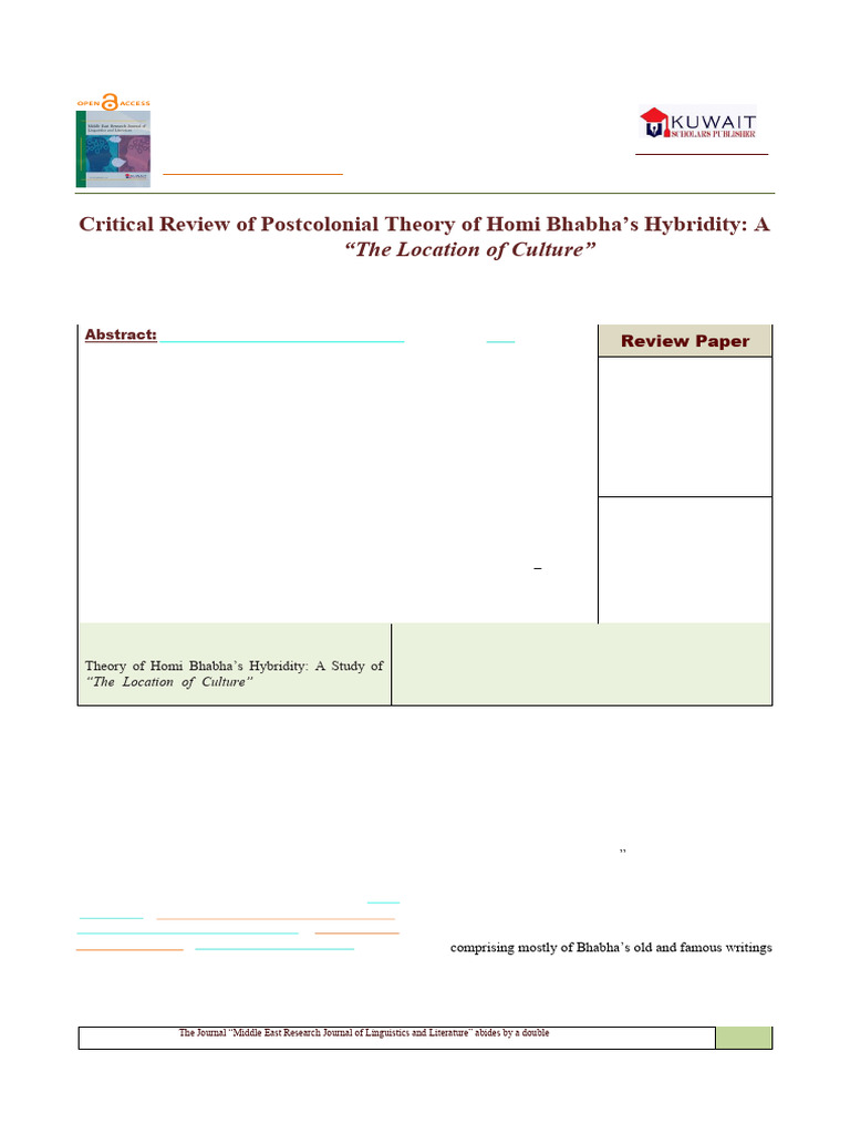 Bhabha's Hybridity in Postcolonial Theory | PDF | Postcolonialism ...