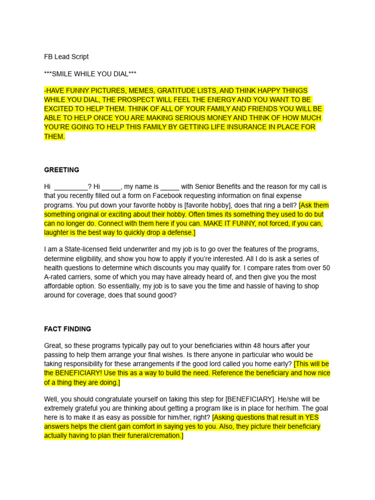 Effective FB Lead Script for Life Insurance | PDF | Life Insurance