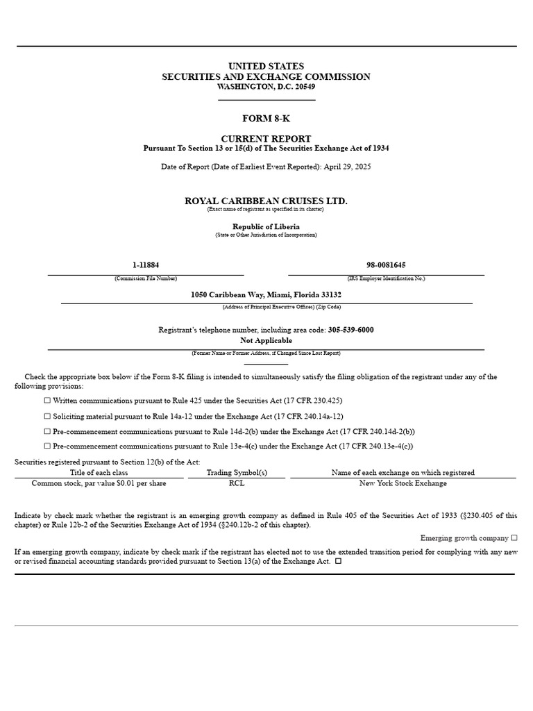 RCL (Royal Caribbean Cruises LTD.) (8-K) 2025-04-29.pdf | PDF | Expense ...