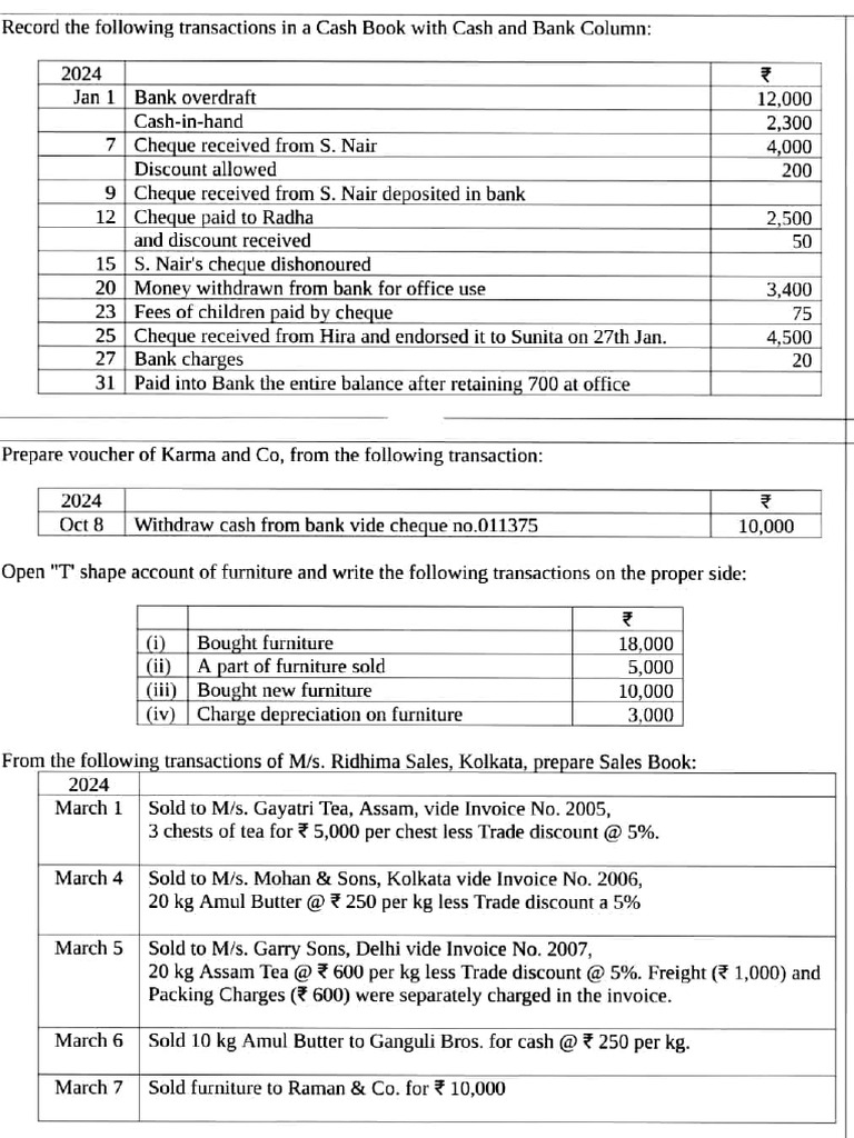 Class 11 Accountancy Cash Book Exercises | PDF | Banks | Cheque
