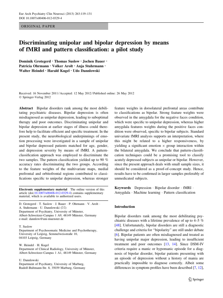 fMRI Discrimination of Depression Types | PDF | Bipolar Disorder ...