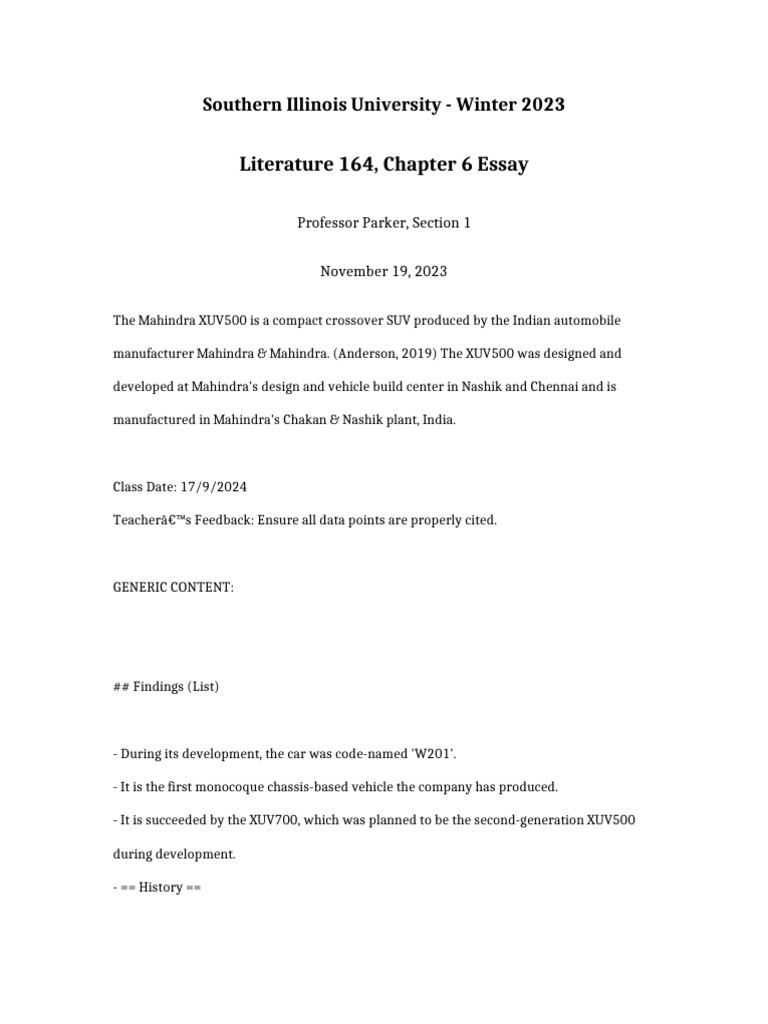 Literature 164 Chapter 6 Essay | PDF | Wheeled Vehicles | Land Vehicles