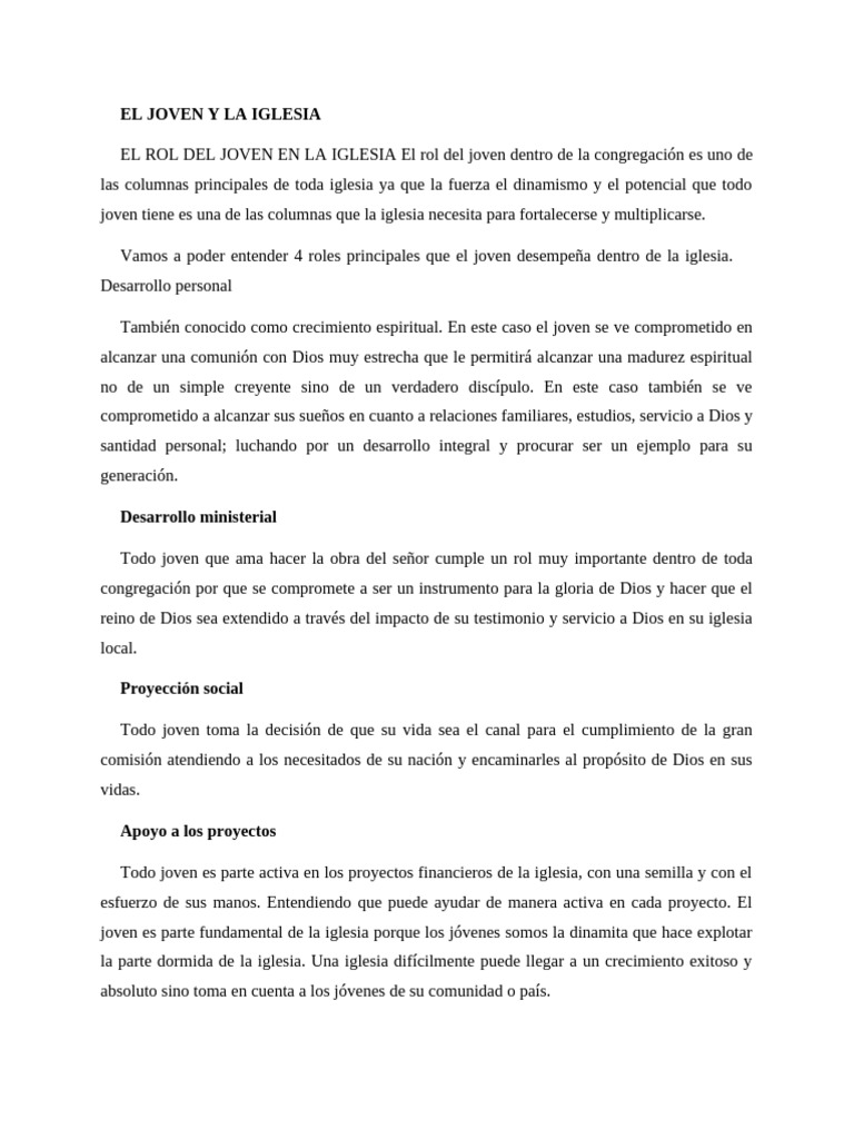 El Rol del Joven en la Iglesia | PDF | Iglesia cristiana | Pablo el apóstol