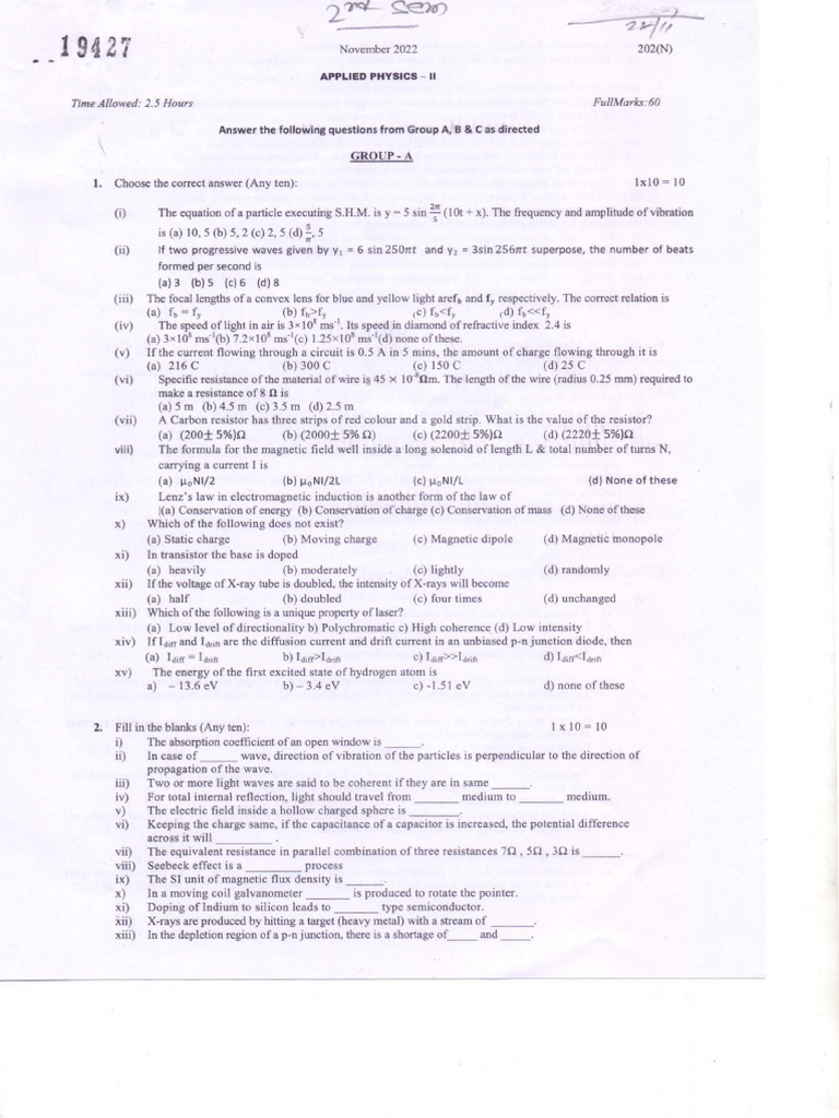 Applied Physics 2 (NOV 2022) | PDF