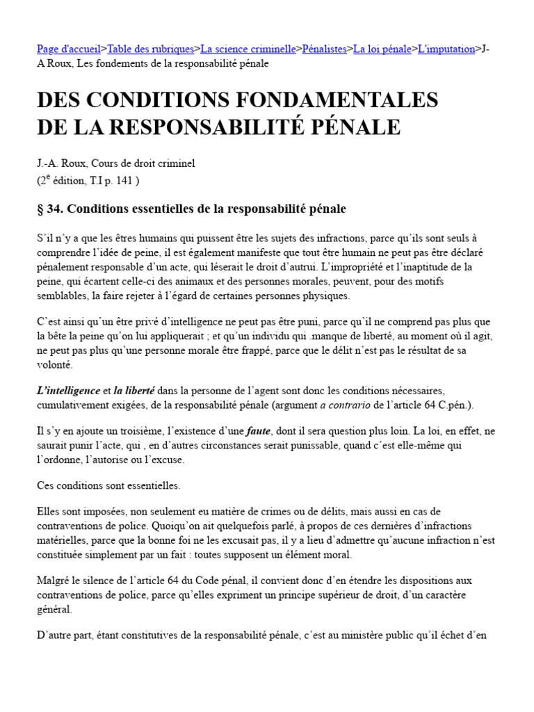 Conditions de la responsabilité pénale | PDF | Crimes | Crime et violence