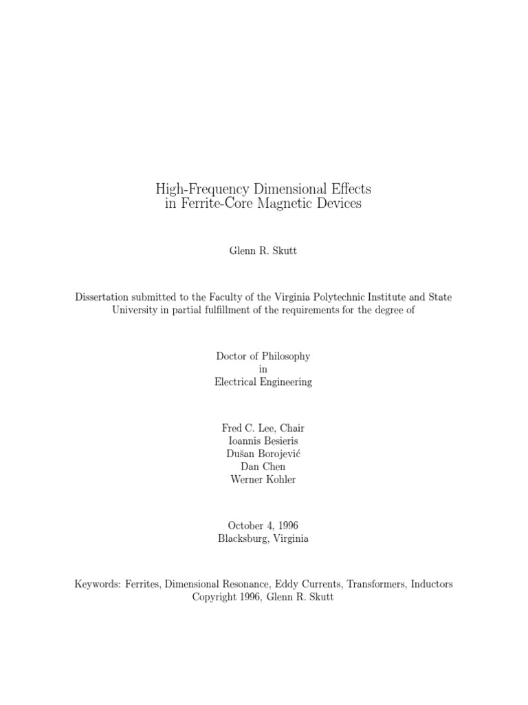 High Frequency Effects In Magnetic Materials Transformer