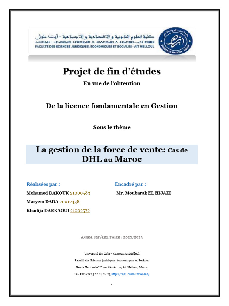 Gestion de la force de vente chez DHL Maroc | PDF | Sodles ...