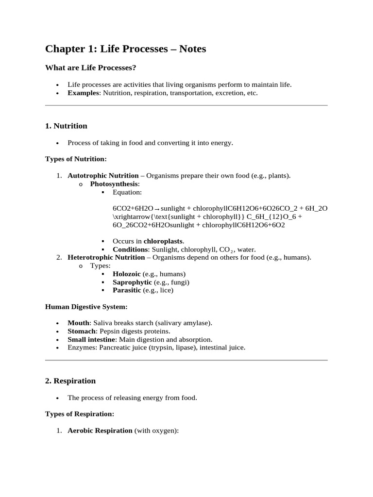 Class 10 Biology Chapter 1 Notes | PDF | Digestion | Human Body