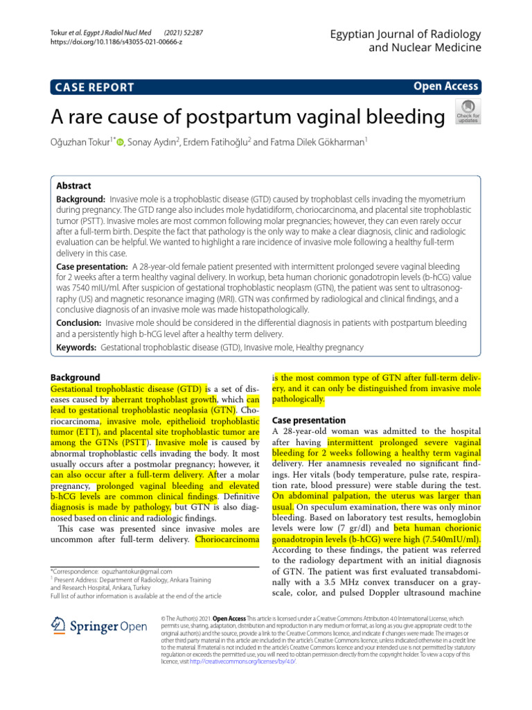 Invasive Mole: Postpartum Bleeding Case | PDF | Medicine | Clinical ...