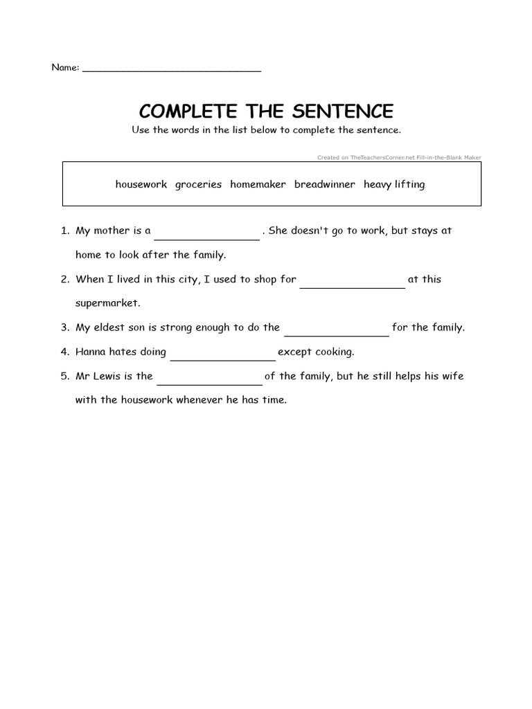 Complete The Sentence | PDF