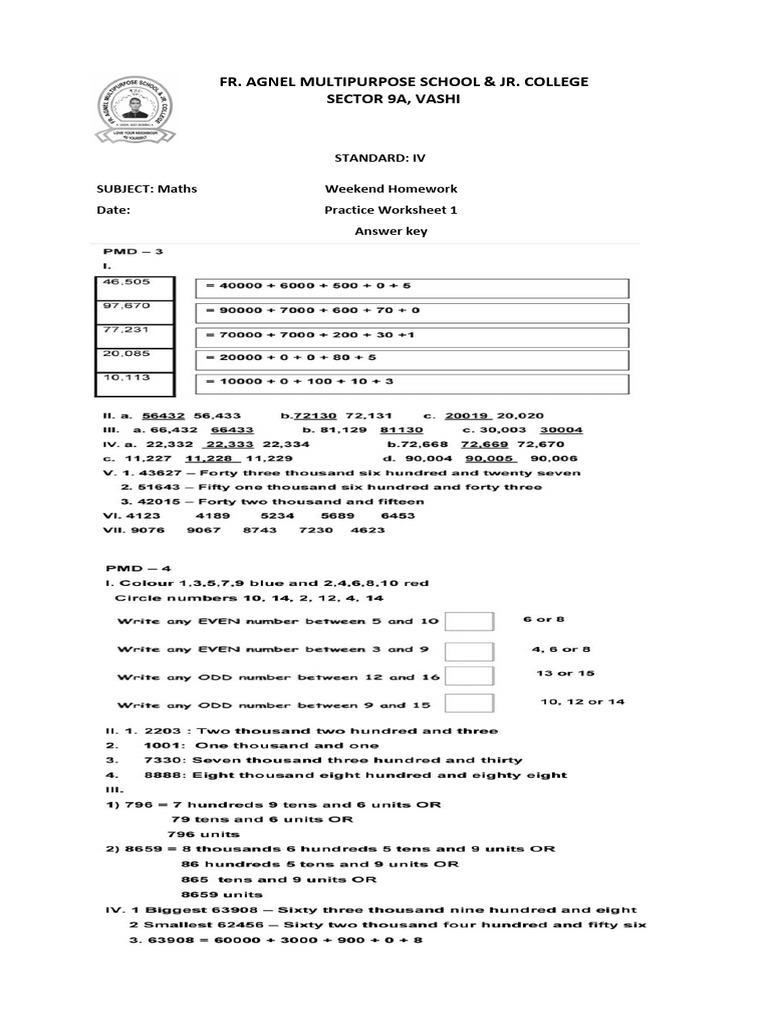 Class 4 Maths Weekend Worksheet | PDF