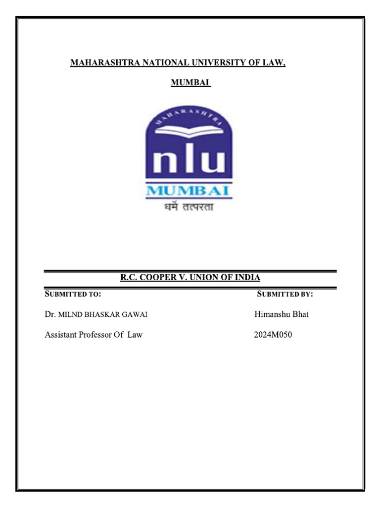 RC Cooper V Uoi | PDF