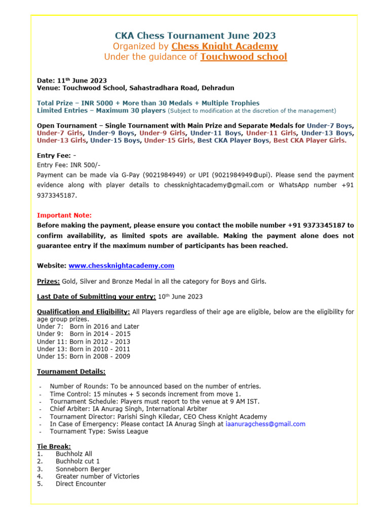 11th June Chess Tournament Circular | PDF | Chess | Traditional Board Games