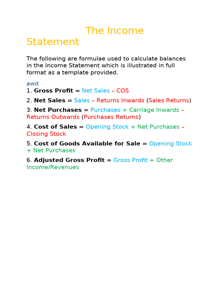 Income Statement Calculation Guide | PDF