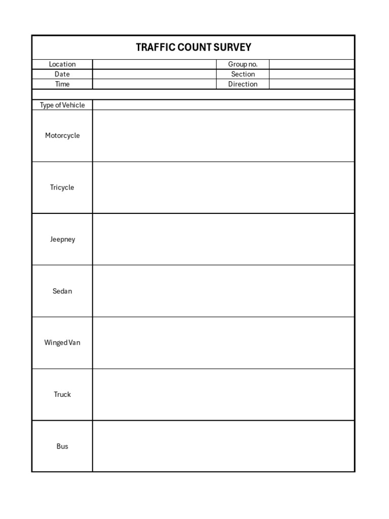 Traffic Count Survey Data Template | PDF