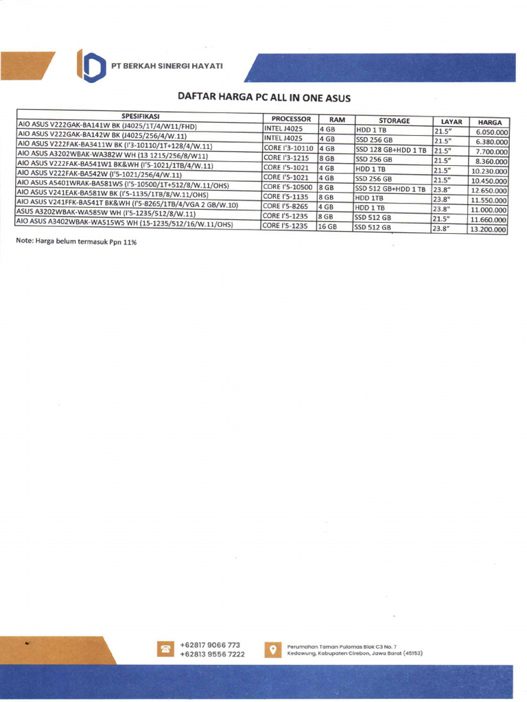 Daftar Harga PC All in One Asus | PDF