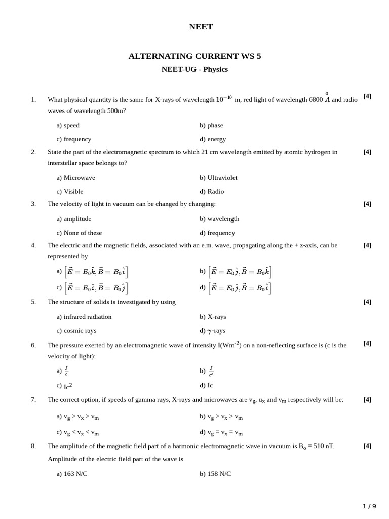 Alternating Current WS 5 | PDF | Electromagnetic Radiation | Light