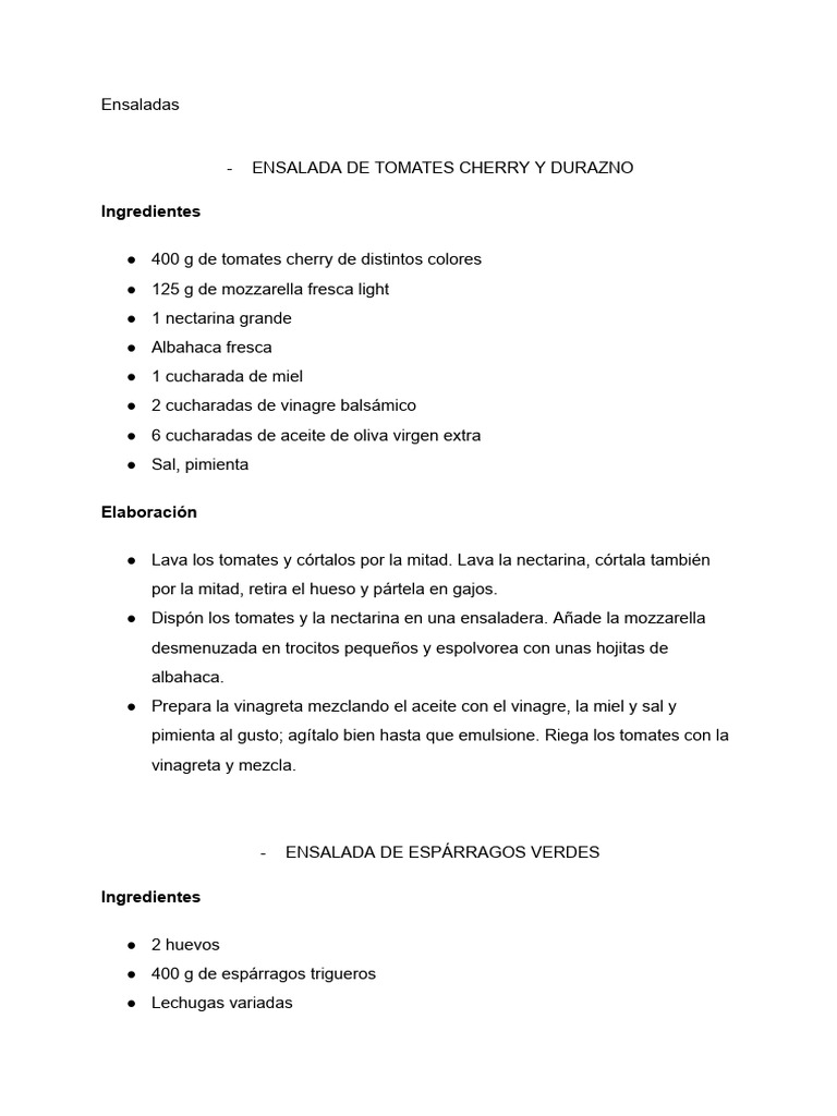 Recetas de Ensaladas Variadas y Saludables | PDF | ensalada ...
