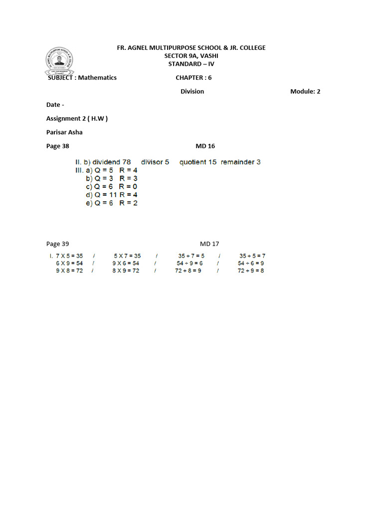 Math Assignment for Standard IV Students | PDF