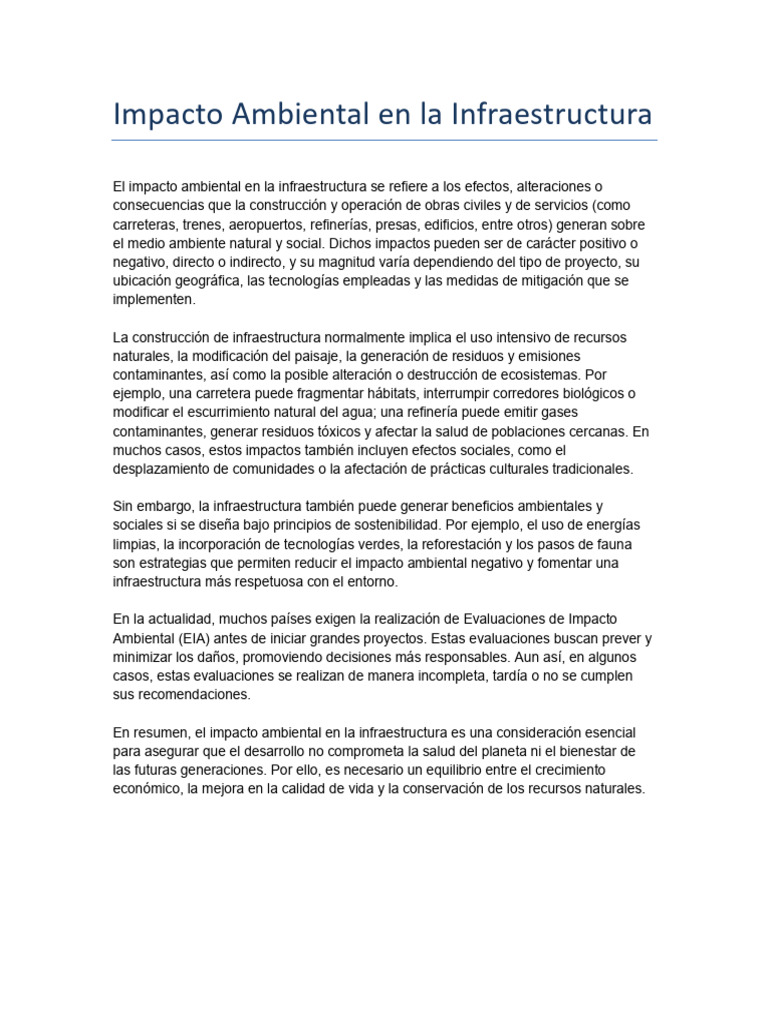Impacto Ambiental en Infraestructura | PDF | Entorno natural ...