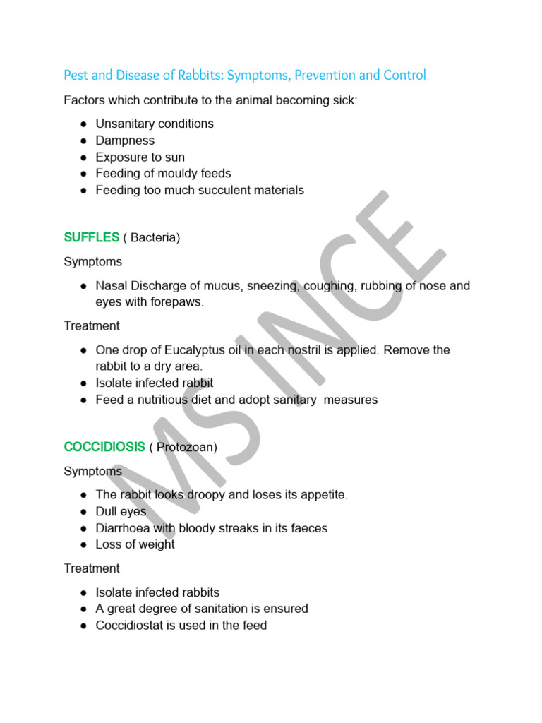 Pest and Disease of Rabbits | PDF
