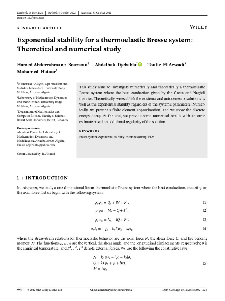 Exponential Stability For A Thermoelastic Bresse S | PDF | Mathematics ...