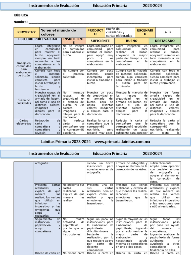 Instrumentos de Evaluación Primaria 2023 | PDF | Evaluación | Creatividad