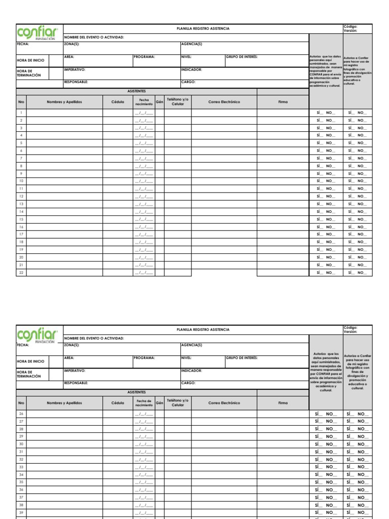 Fomato asistencia Escuela Confiar | PDF