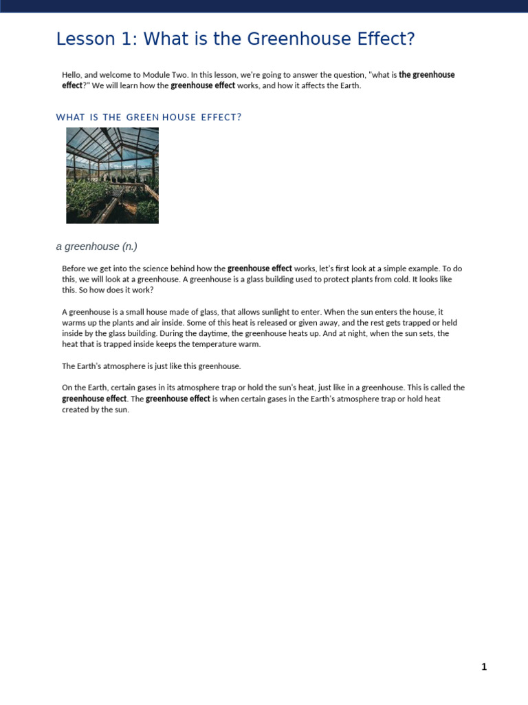 Reading Lesson 1 What Is Greenhouse Effect | PDF | Greenhouse Effect ...