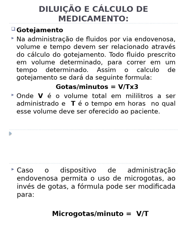 Diluição e Cálculo de Medicamentos | PDF | Cloreto de potássio ...